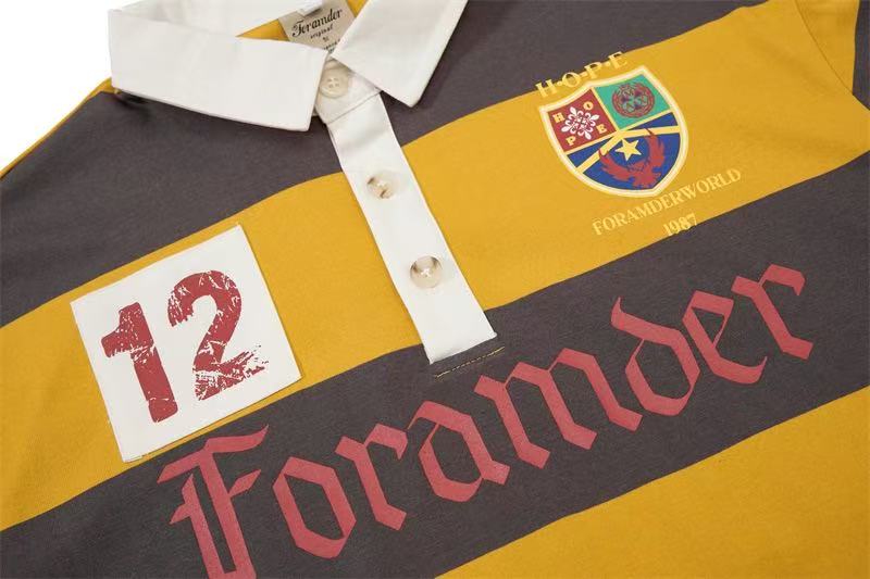 Vintage Block Stripe Number 12 Graphic Rugby Polo Long Sleeve - OMYGOODS