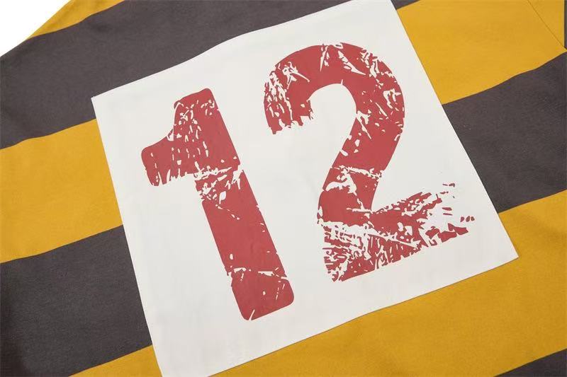 Vintage Block Stripe Number 12 Graphic Rugby Polo Long Sleeve - OMYGOODS