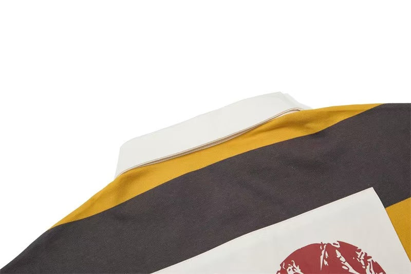 Vintage Block Stripe Number 12 Graphic Rugby Polo Long Sleeve - OMYGOODS