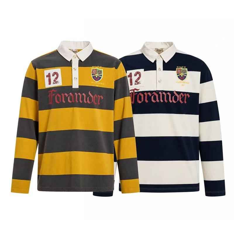 Vintage Block Stripe Number 12 Graphic Rugby Polo Long Sleeve