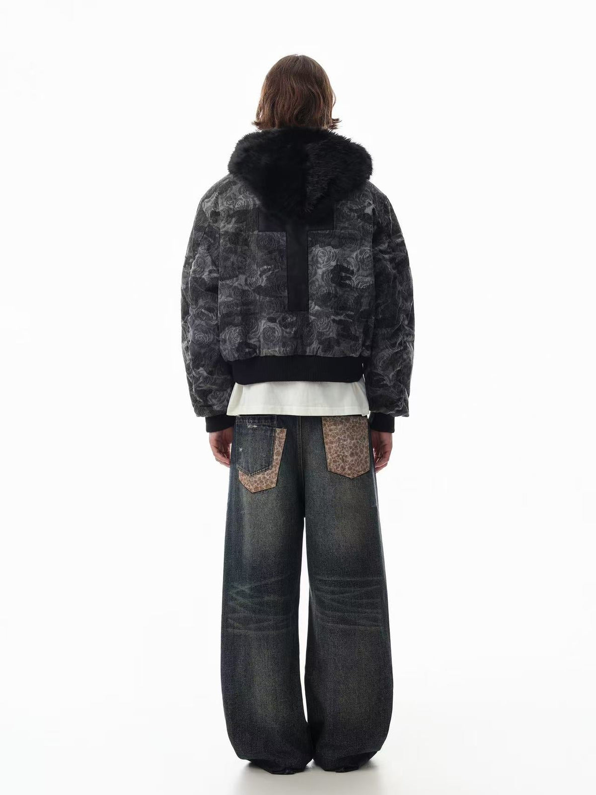 Vintage Rose Camo Faux Fur Hood Bomber Jacket - OMYGOODS