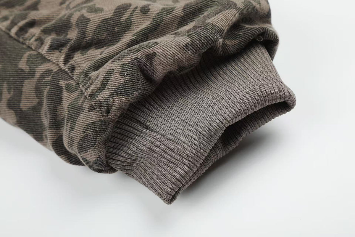 Star Camo Faux Fur Lined Hood Bomber Jacket - OMYGOODS