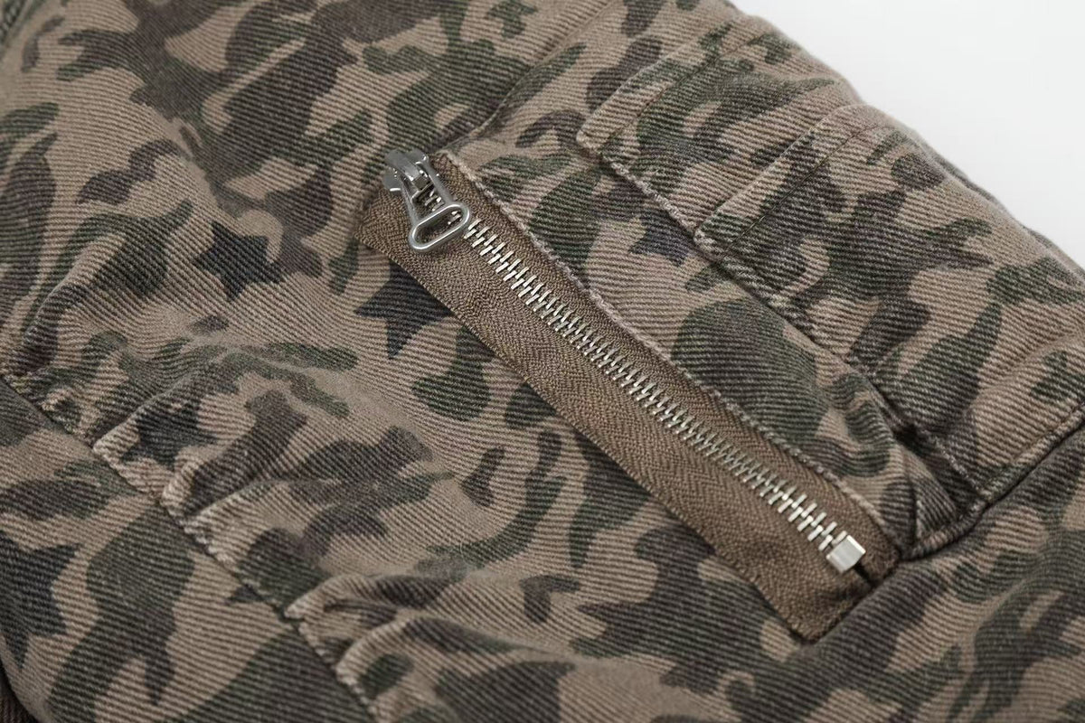 Star Camo Faux Fur Lined Hood Bomber Jacket - OMYGOODS