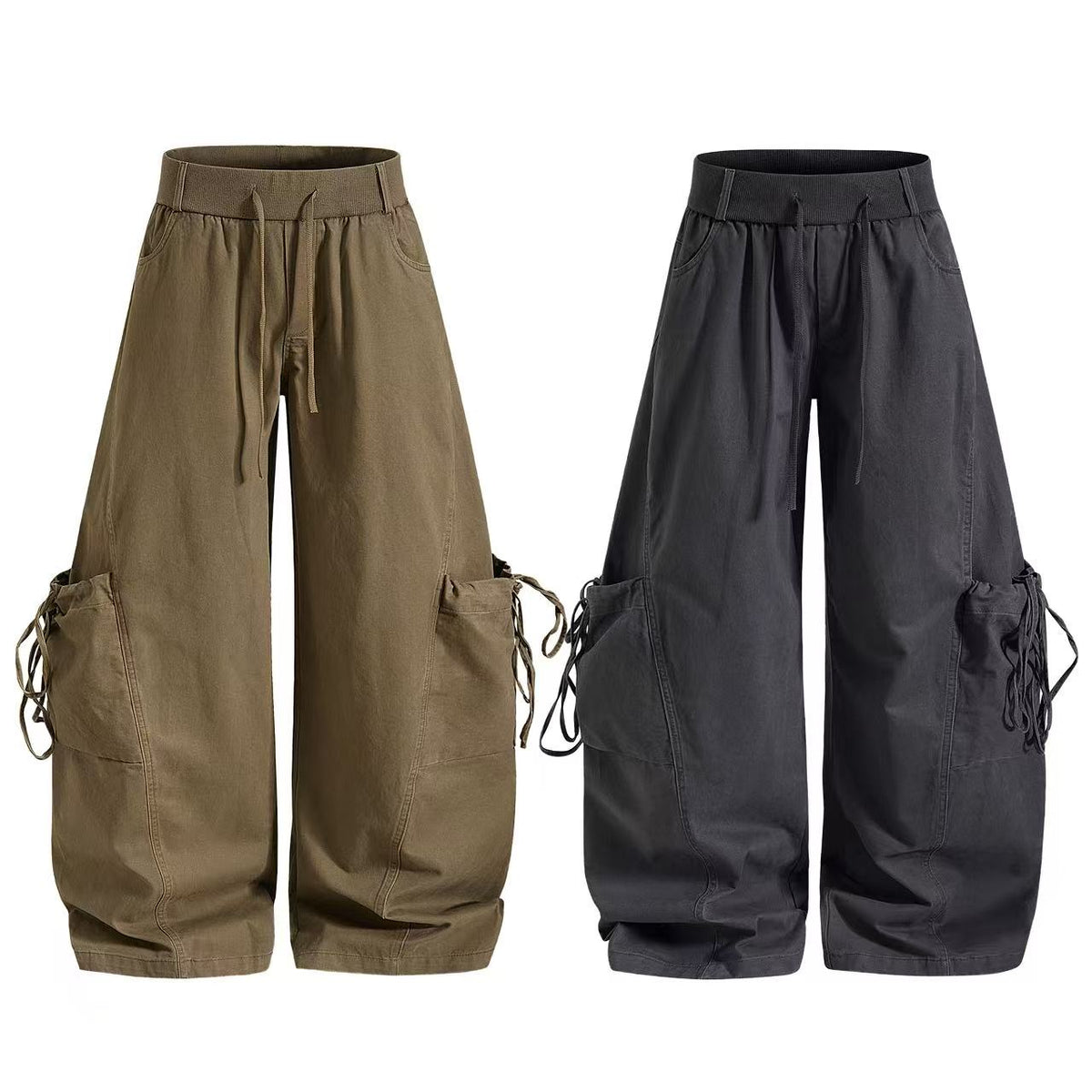 Vintage Baggy Wide Leg Lace-up Pocket Cargo Pants - OMYGOODS