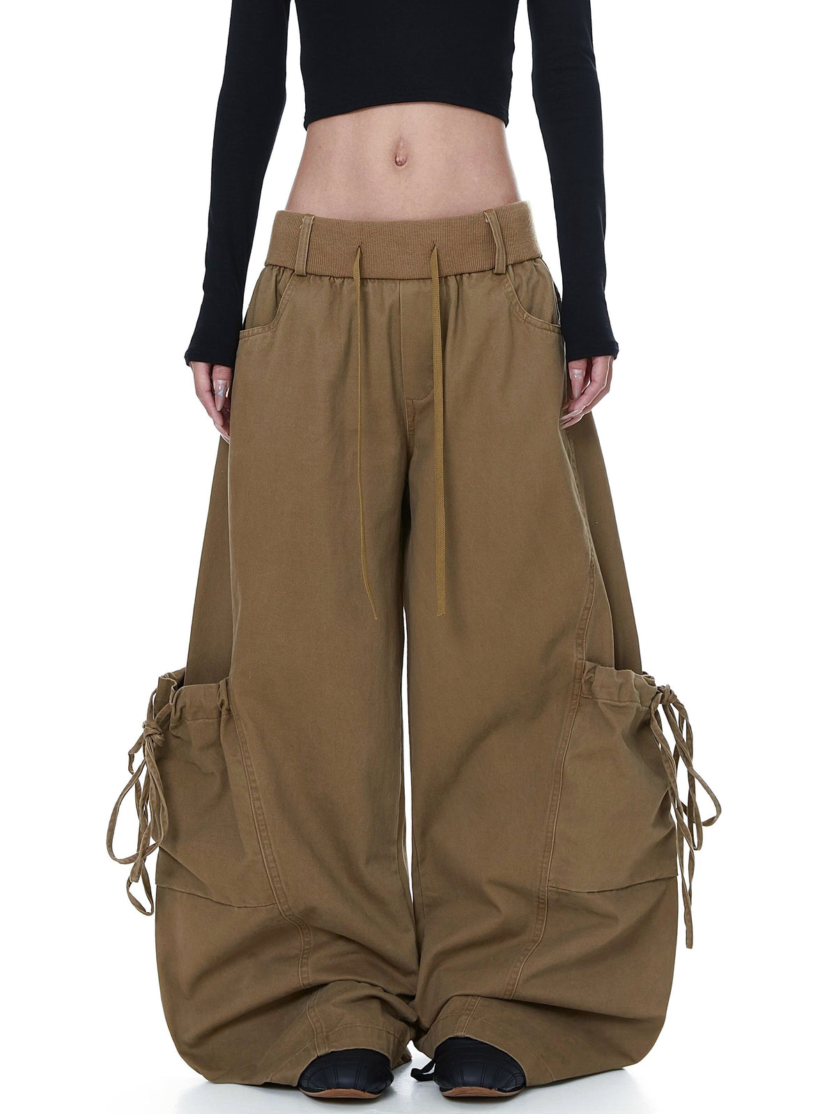 Vintage Baggy Wide Leg Lace-up Pocket Cargo Pants - OMYGOODS