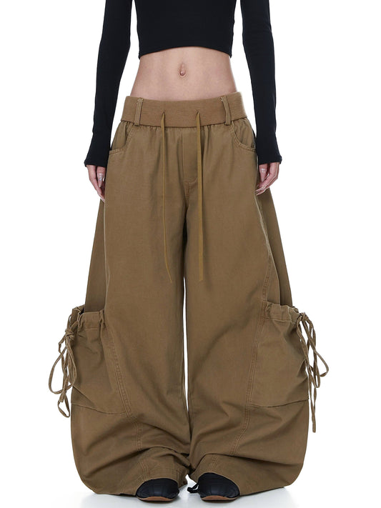 Vintage Baggy Wide Leg Lace-up Pocket Cargo Pants - OMYGOODS