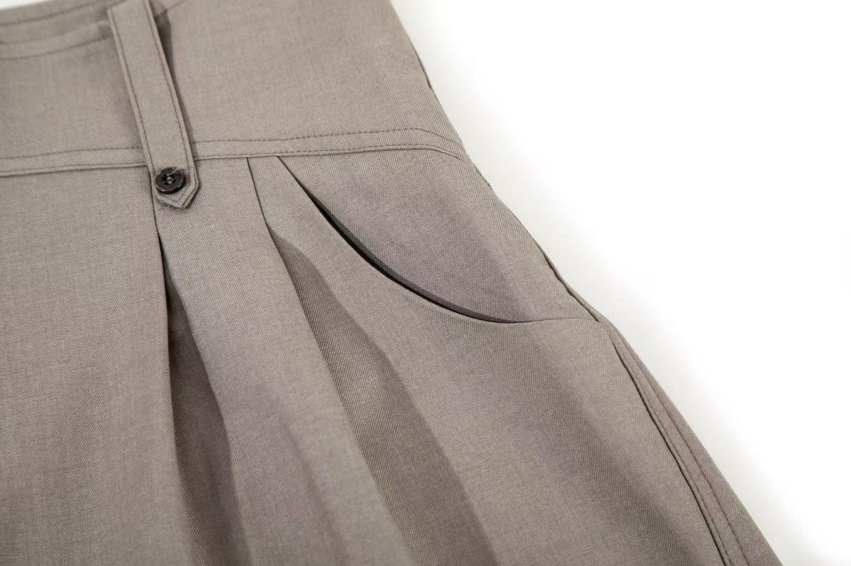 High Waist Pleated Wide-Leg Suit Pants - OMYGOODS