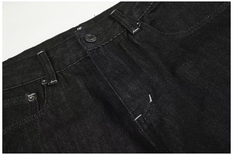 Vintage Star & Script Letter Print Black Baggy Wide Leg Jeans - OMYGOODS