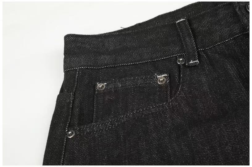 Vintage Star & Script Letter Print Black Baggy Wide Leg Jeans - OMYGOODS
