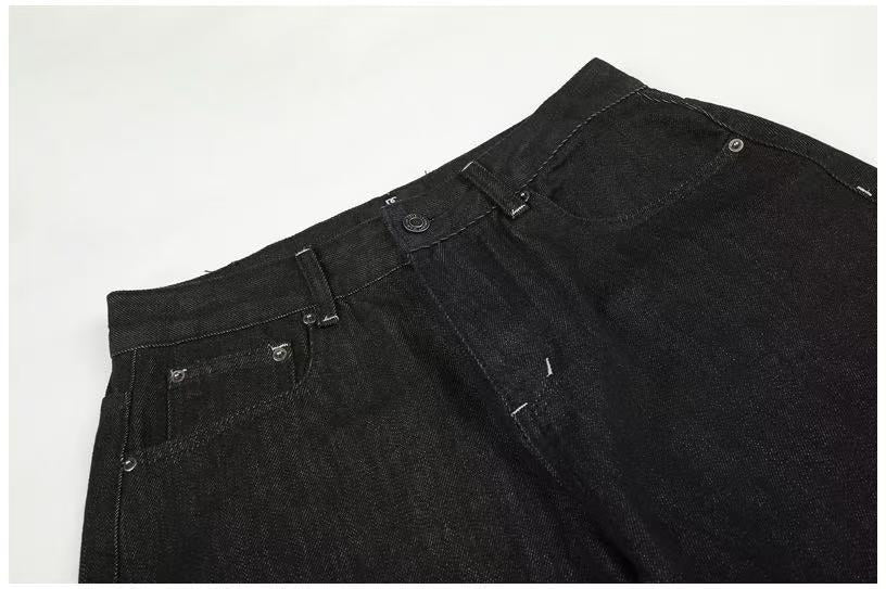 Vintage Star & Script Letter Print Black Baggy Wide Leg Jeans - OMYGOODS