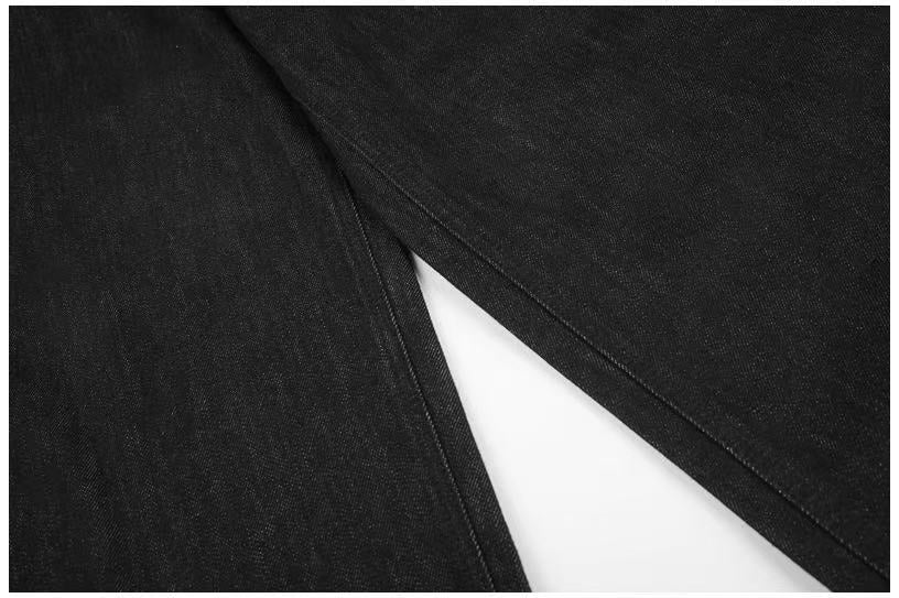 Vintage Star & Script Letter Print Black Baggy Wide Leg Jeans - OMYGOODS