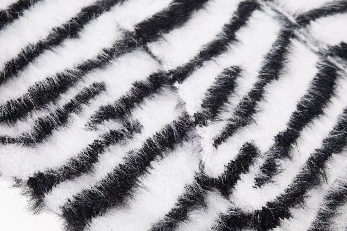 Zebra Stripe Fuzzy Zip Up Hooded - OMYGOODS
