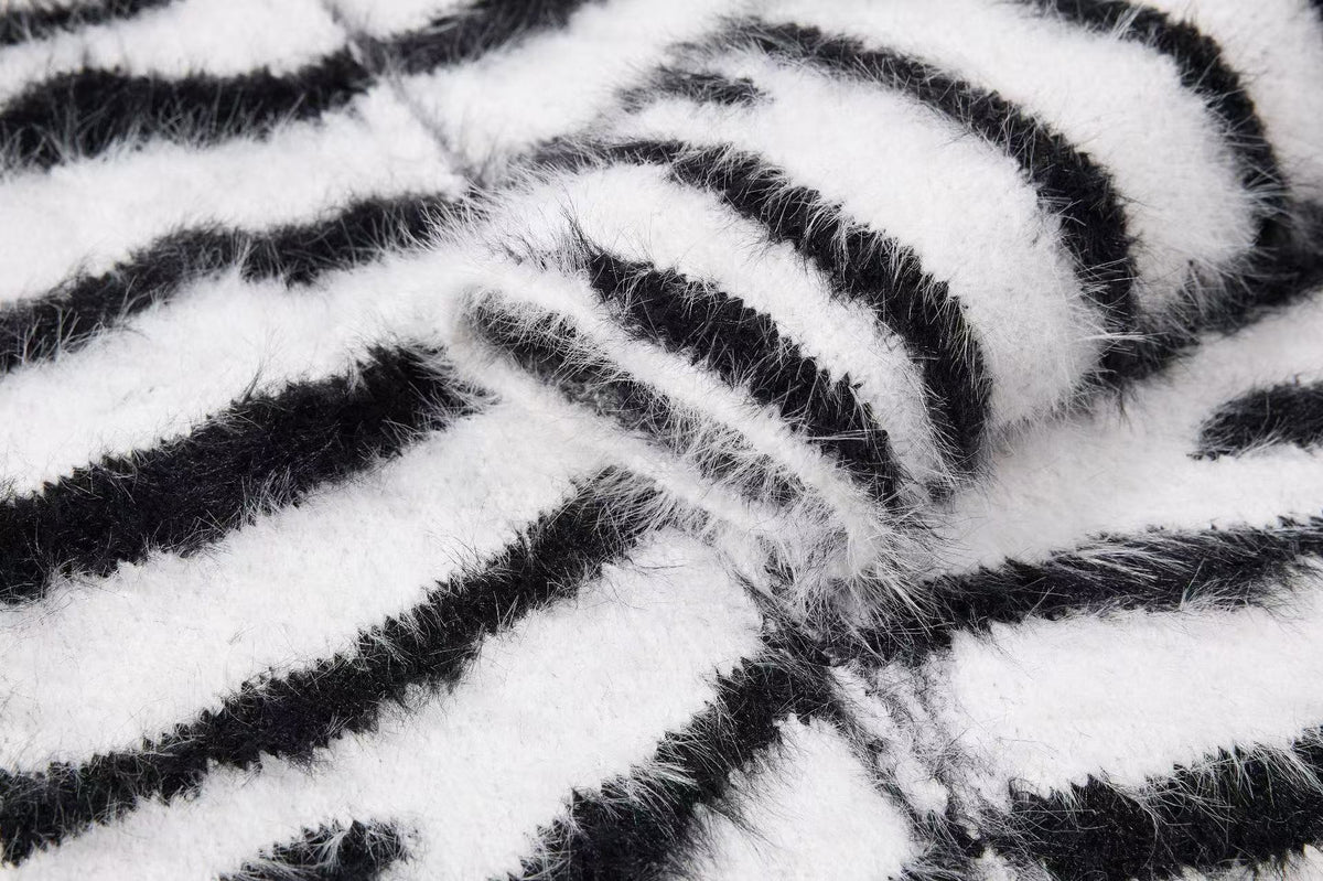 Zebra Stripe Fuzzy Zip Up Hooded - OMYGOODS
