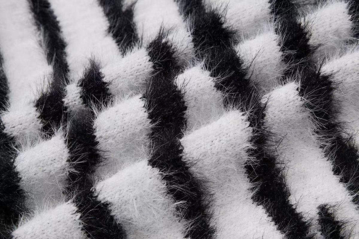 Zebra Stripe Fuzzy Zip Up Hooded - OMYGOODS
