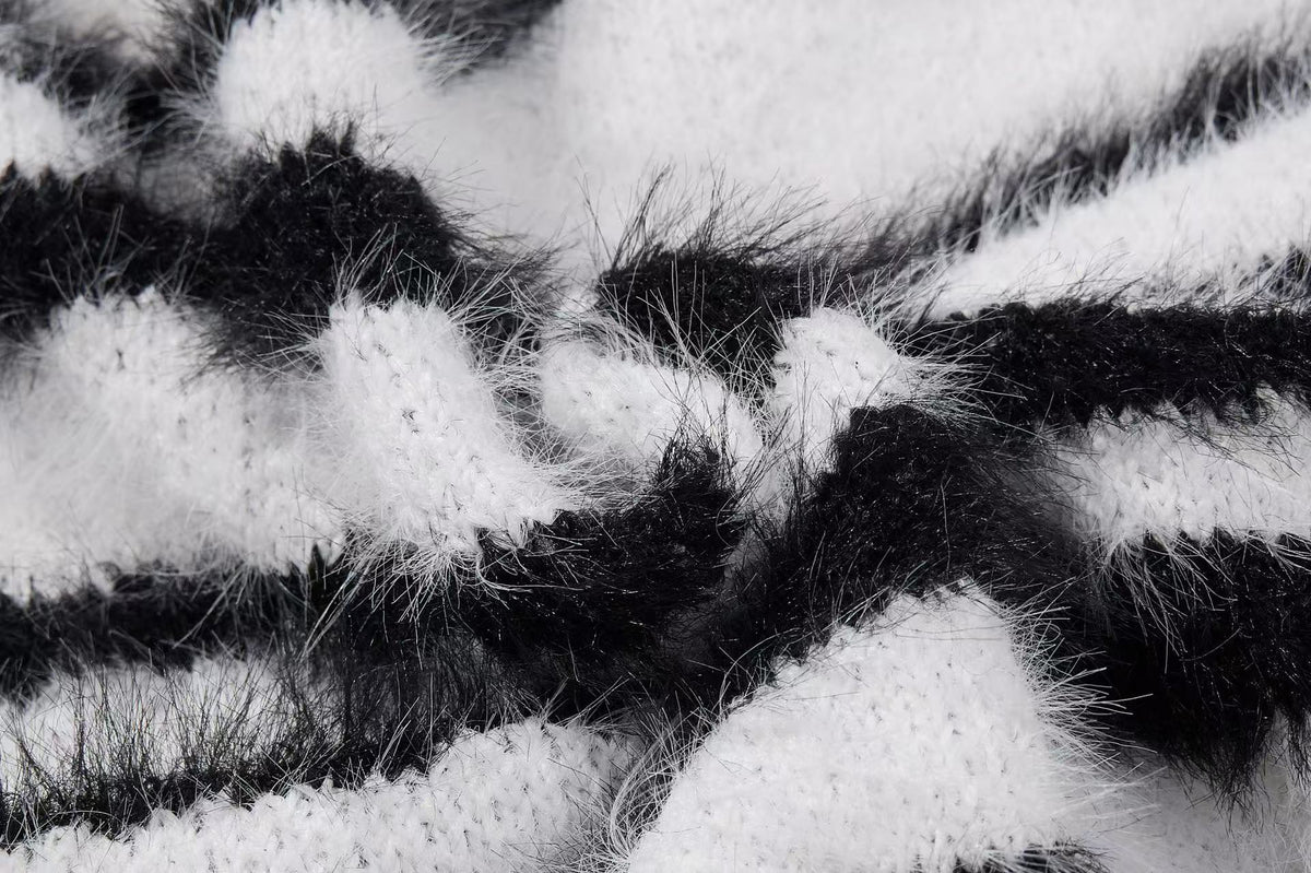 Zebra Stripe Fuzzy Zip Up Hooded - OMYGOODS