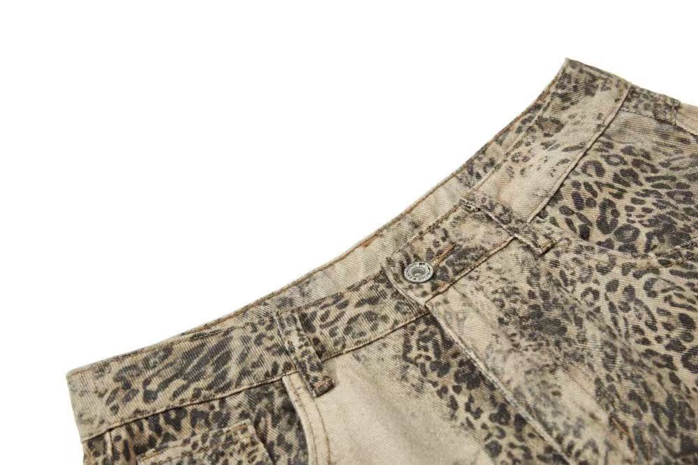 Vintage Leopard Print Baggy Wide Leg Jeans - OMYGOODS