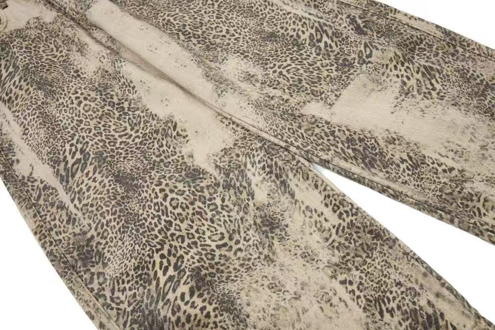 Vintage Leopard Print Baggy Wide Leg Jeans - OMYGOODS