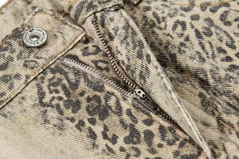 Vintage Leopard Print Baggy Wide Leg Jeans - OMYGOODS