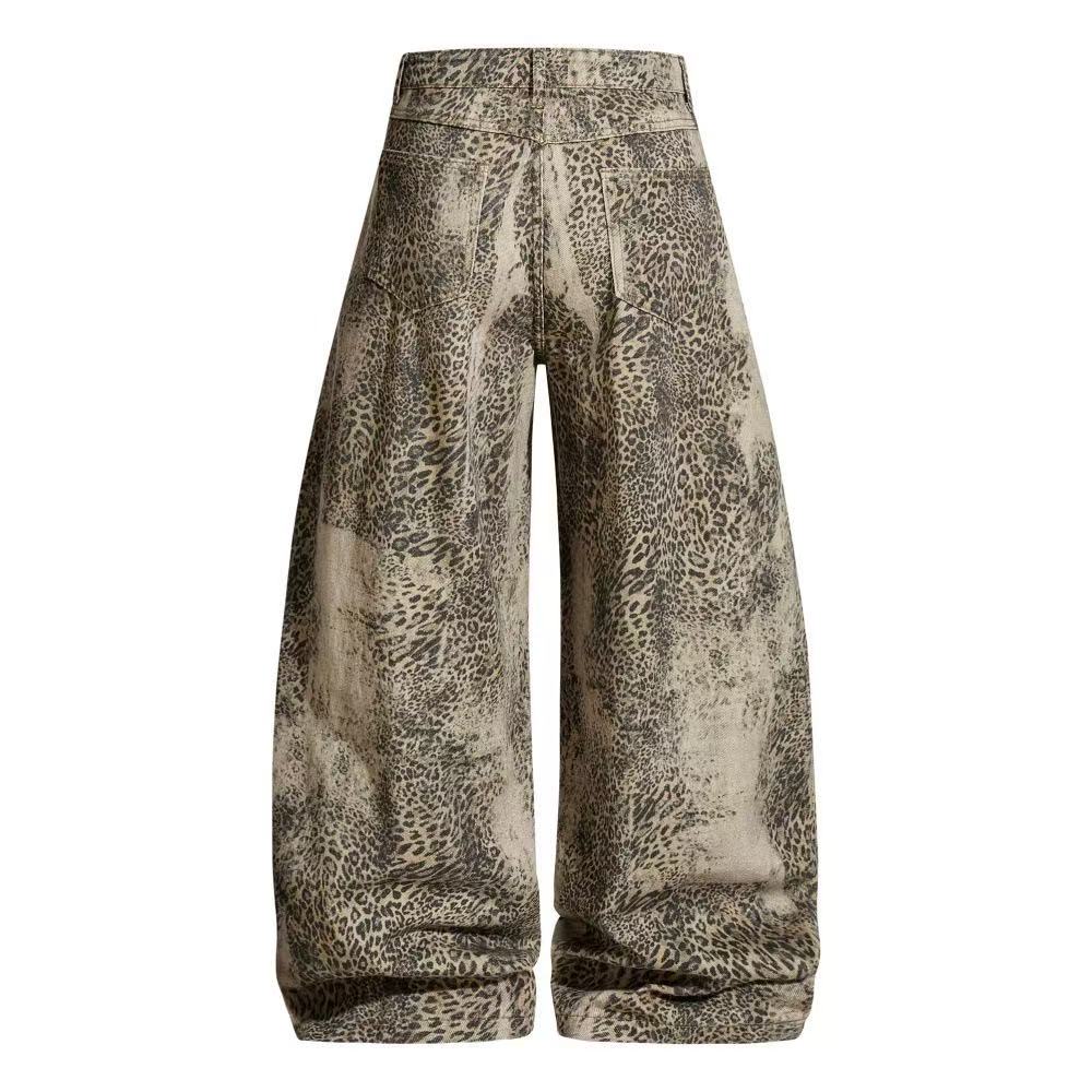 Vintage Leopard Print Baggy Wide Leg Jeans - OMYGOODS
