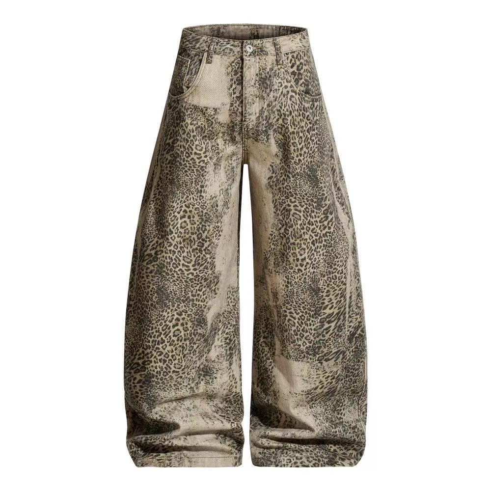 Vintage Leopard Print Baggy Wide Leg Jeans - OMYGOODS