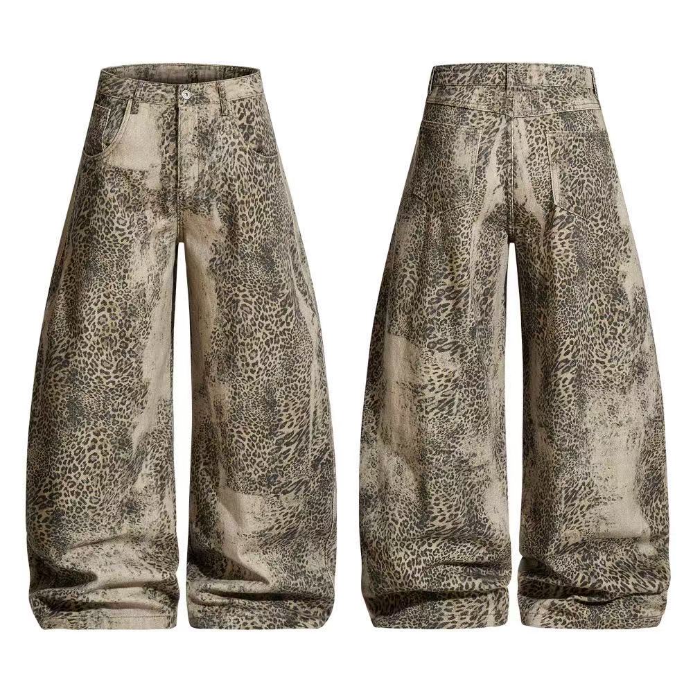 Vintage Leopard Print Baggy Wide Leg Jeans - OMYGOODS