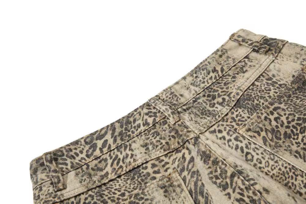 Vintage Leopard Print Baggy Wide Leg Jeans - OMYGOODS
