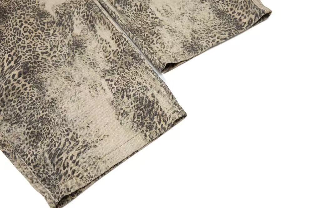 Vintage Leopard Print Baggy Wide Leg Jeans - OMYGOODS