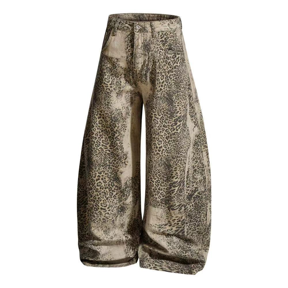 Vintage Leopard Print Baggy Wide Leg Jeans - OMYGOODS