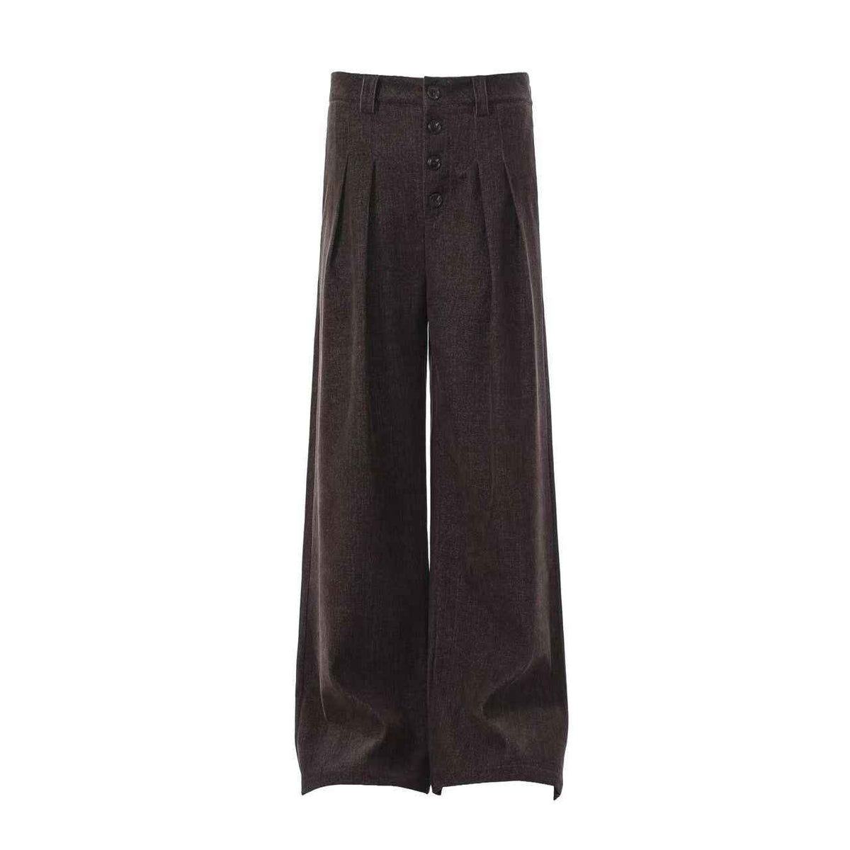 High Waist Button Front Pleated Wide Leg Wool Blend Suit Pants