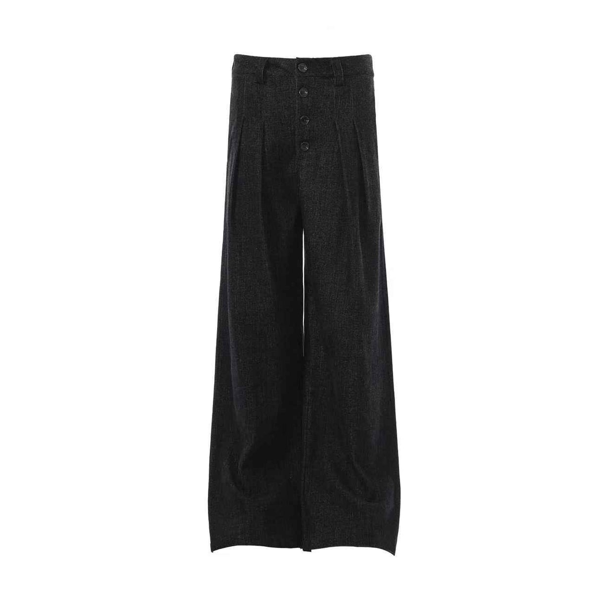 High Waist Button Front Pleated Wide Leg Wool Blend Suit Pants