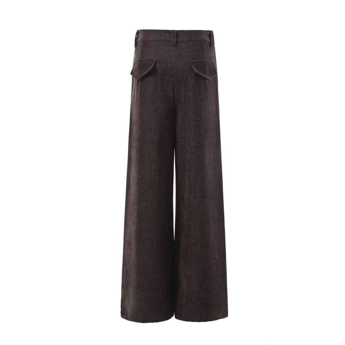 High Waist Button Front Pleated Wide Leg Wool Blend Suit Pants