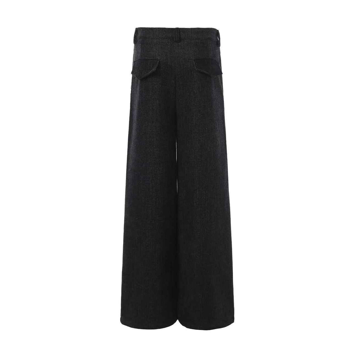 High Waist Button Front Pleated Wide Leg Wool Blend Suit Pants