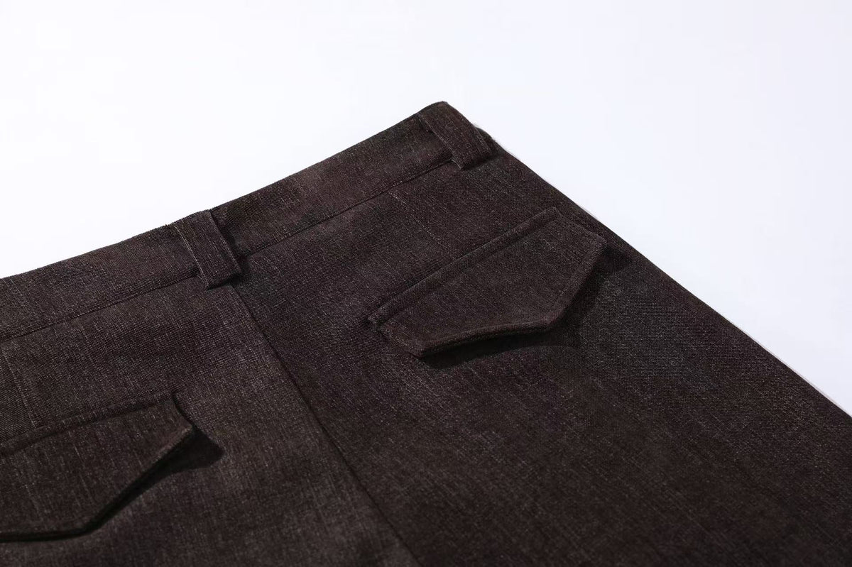 High Waist Button Front Pleated Wide Leg Wool Blend Suit Pants - OMYGOODS