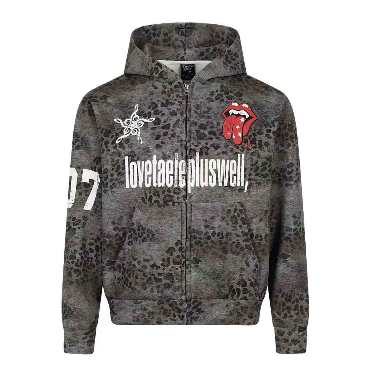 Vintage Leopard Print Graphic Zip-Up Hoodie