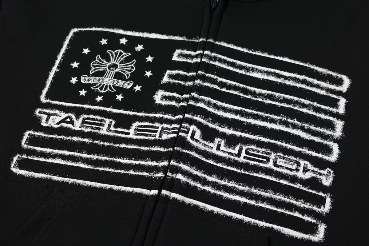 Streetwear Flag Graphic Zip-Up Hoodie - OMYGOODS