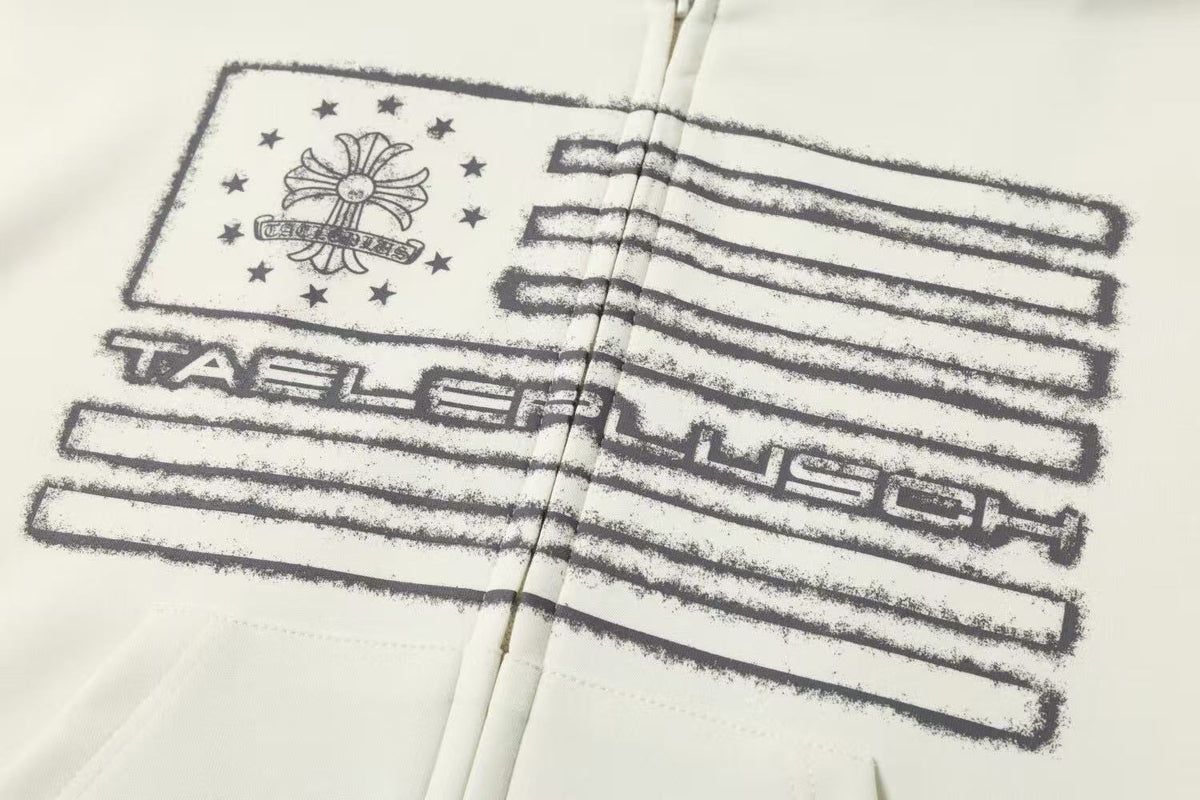 Streetwear Flag Graphic Zip-Up Hoodie - OMYGOODS