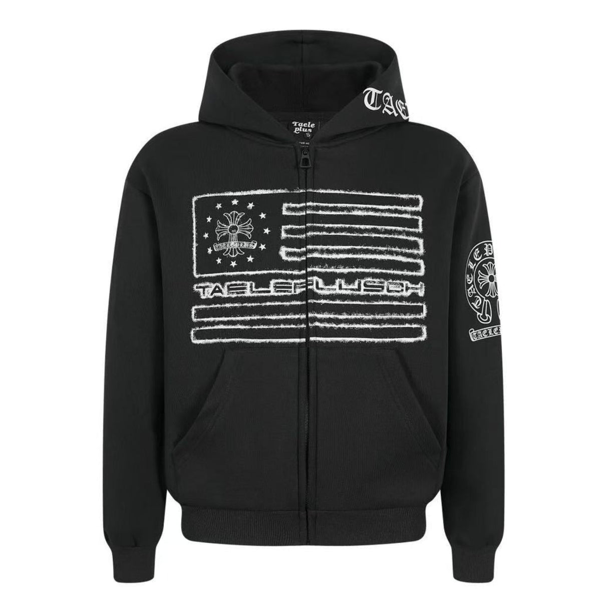 Streetwear Flag Graphic Zip-Up Hoodie - OMYGOODS