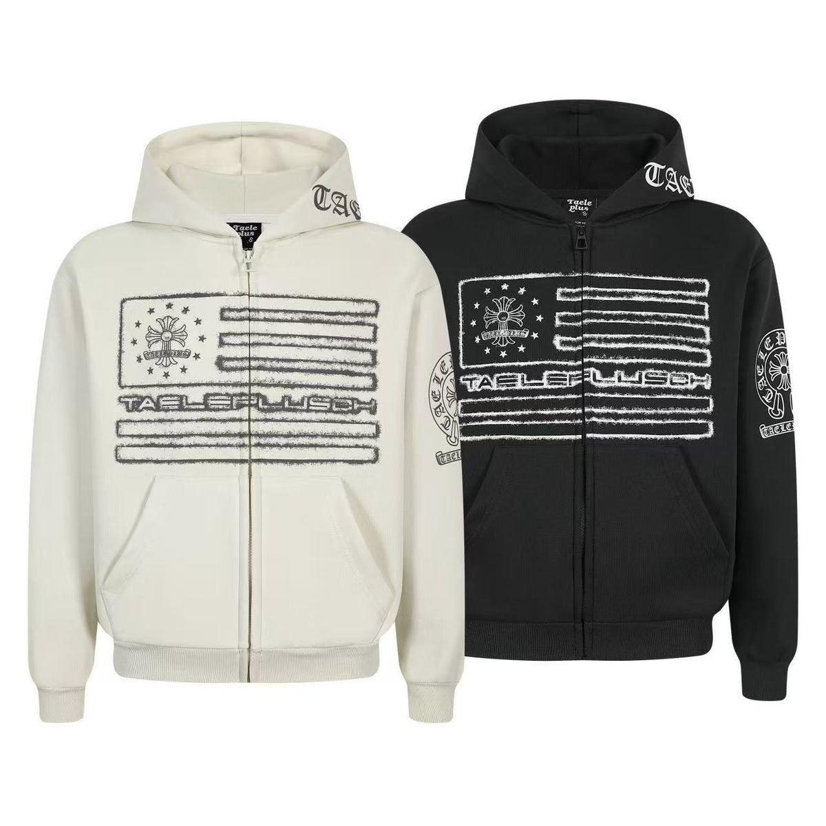 Streetwear Flag Graphic Zip-Up Hoodie - OMYGOODS