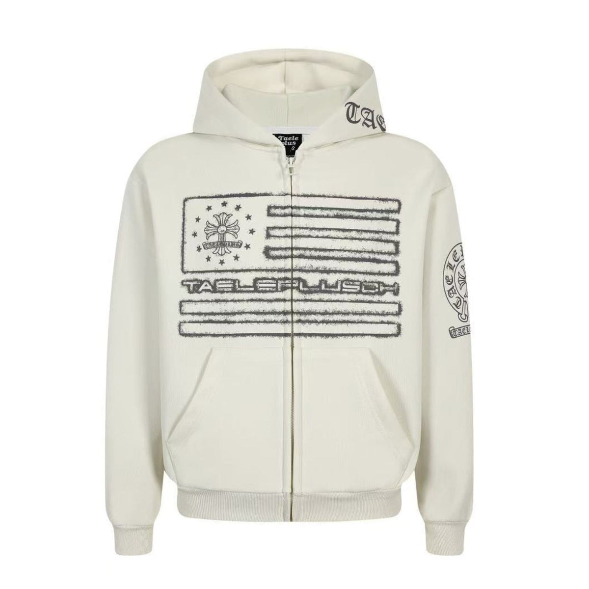 Streetwear Flag Graphic Zip-Up Hoodie - OMYGOODS