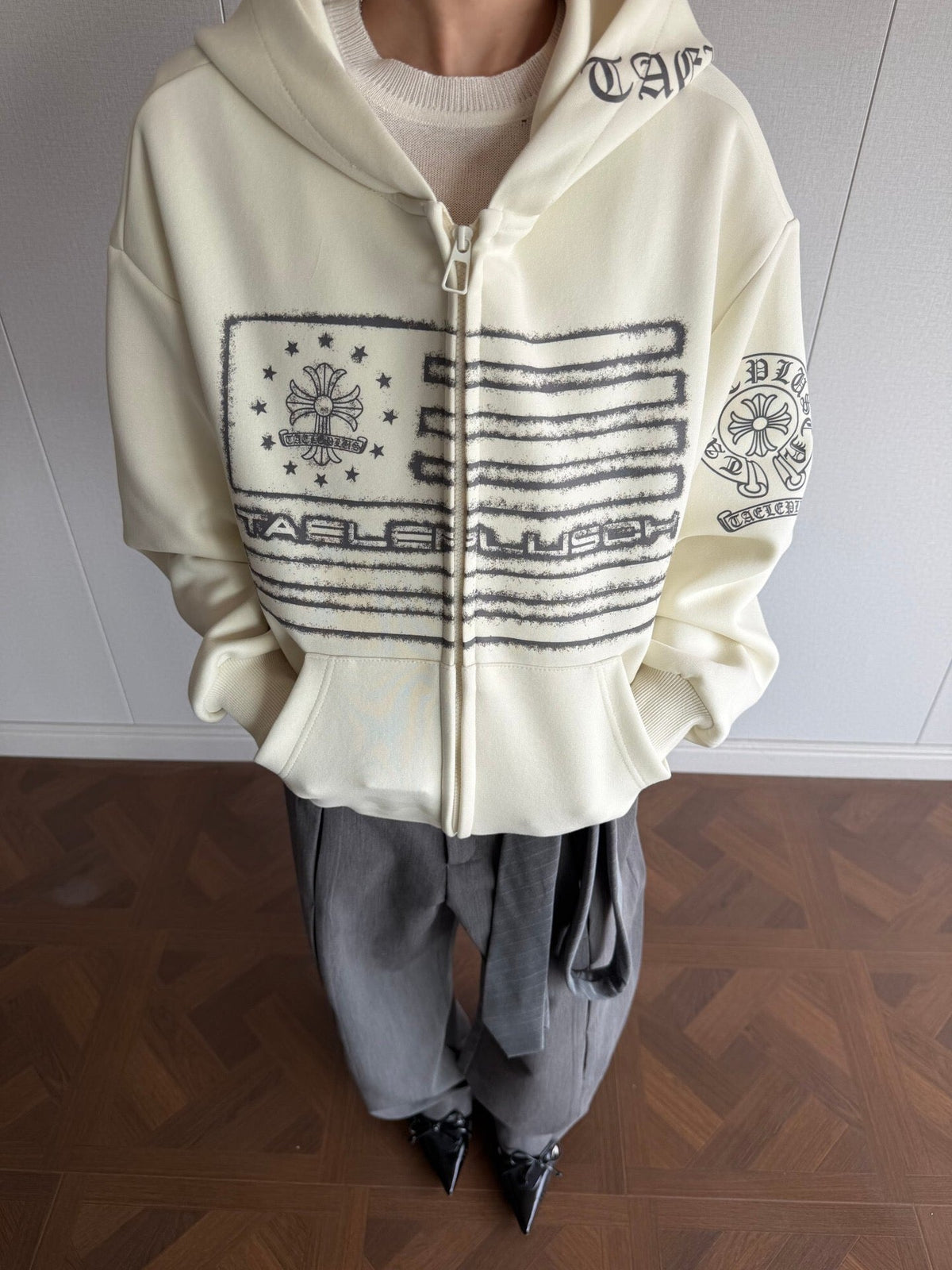Streetwear Flag Graphic Zip-Up Hoodie - OMYGOODS