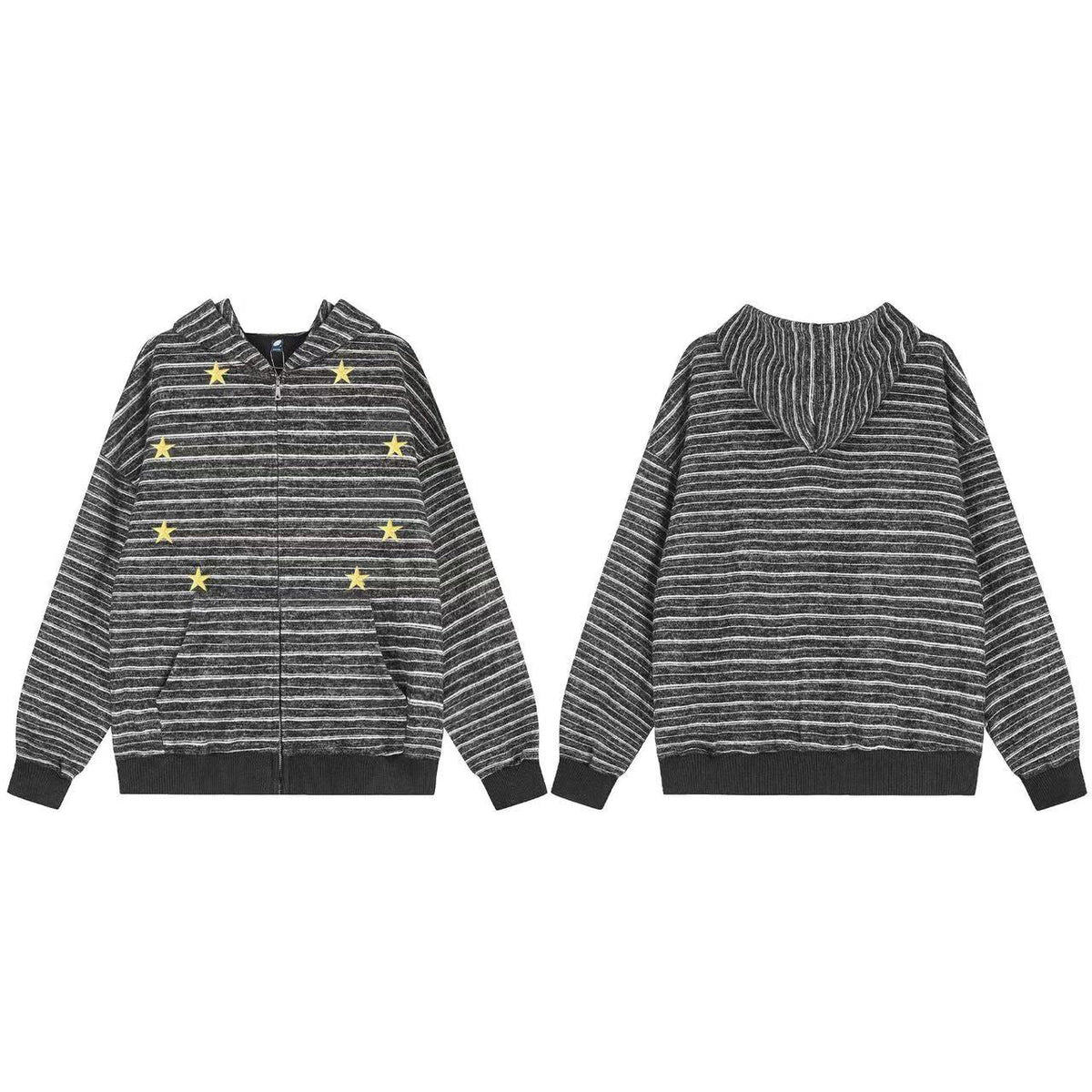 Striped Star Embroidery Zip-Up Hoodie - OMYGOODS