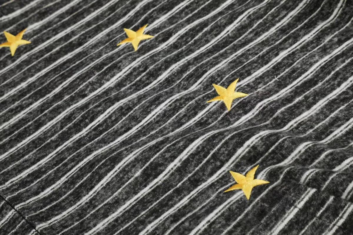 Striped Star Embroidery Zip-Up Hoodie - OMYGOODS