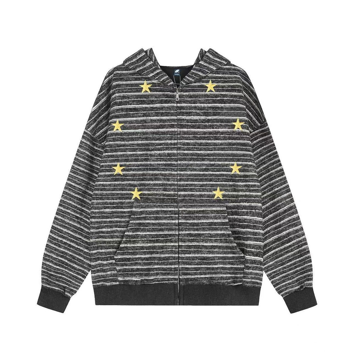 Striped Star Embroidery Zip-Up Hoodie - OMYGOODS