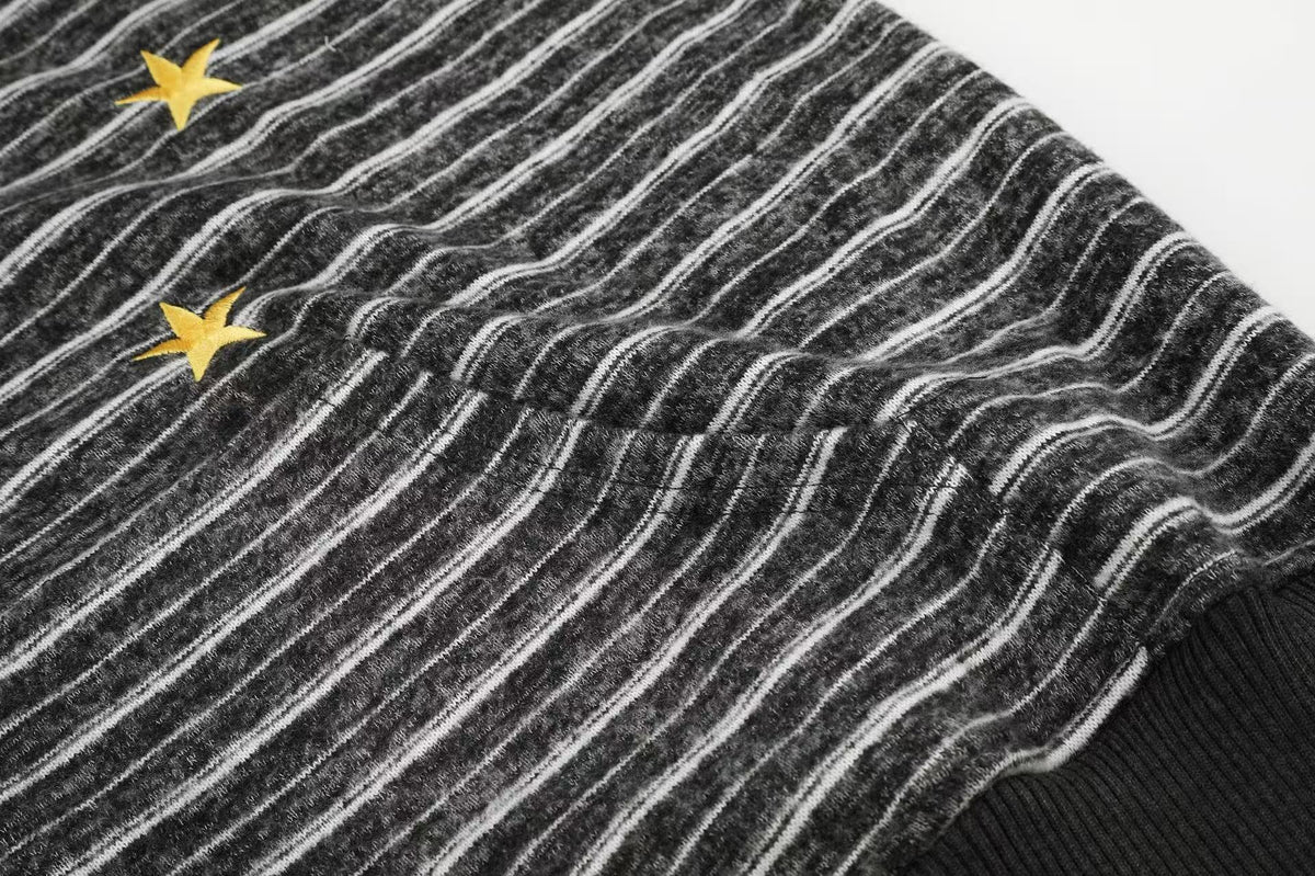 Striped Star Embroidery Zip-Up Hoodie - OMYGOODS