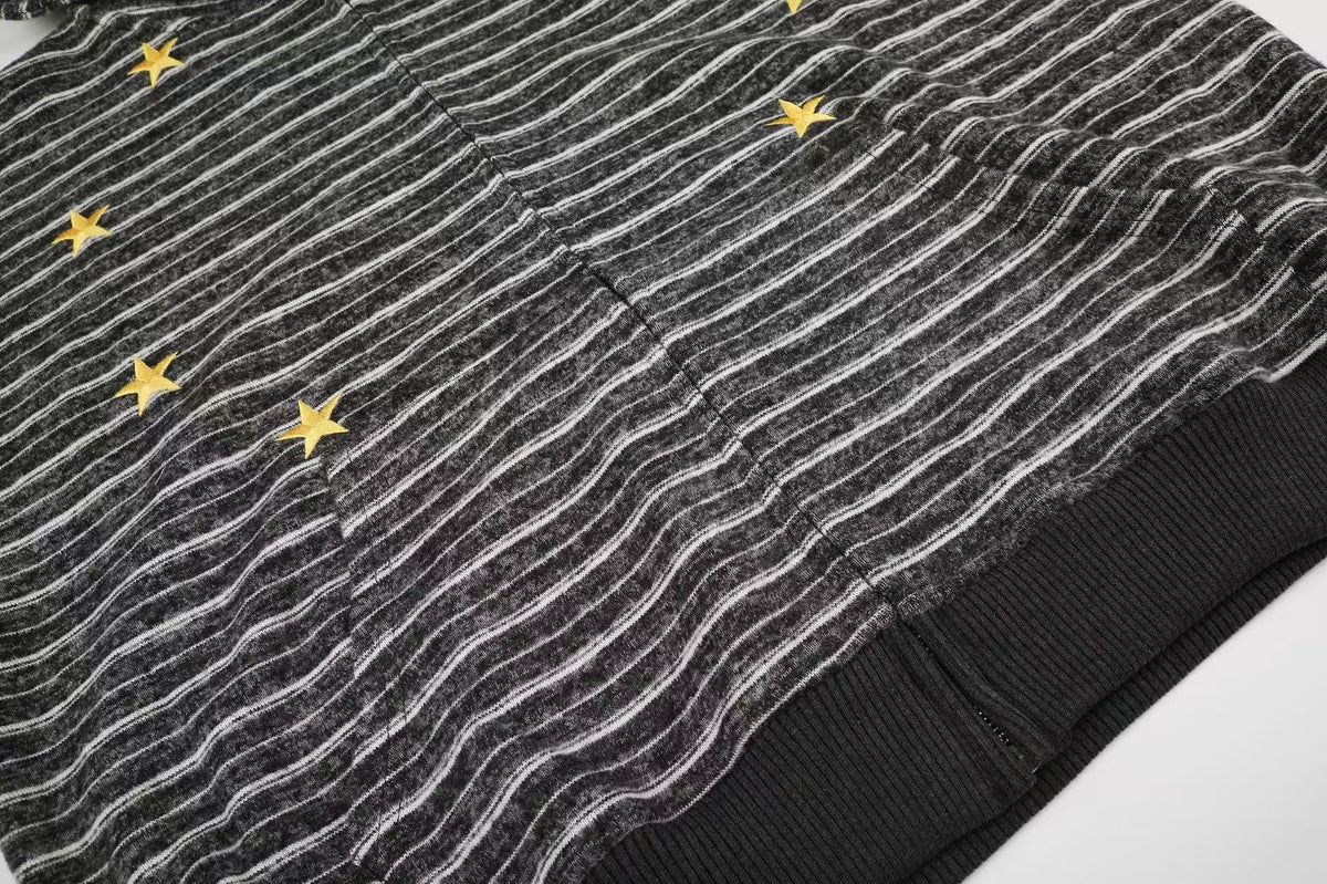 Striped Star Embroidery Zip-Up Hoodie - OMYGOODS