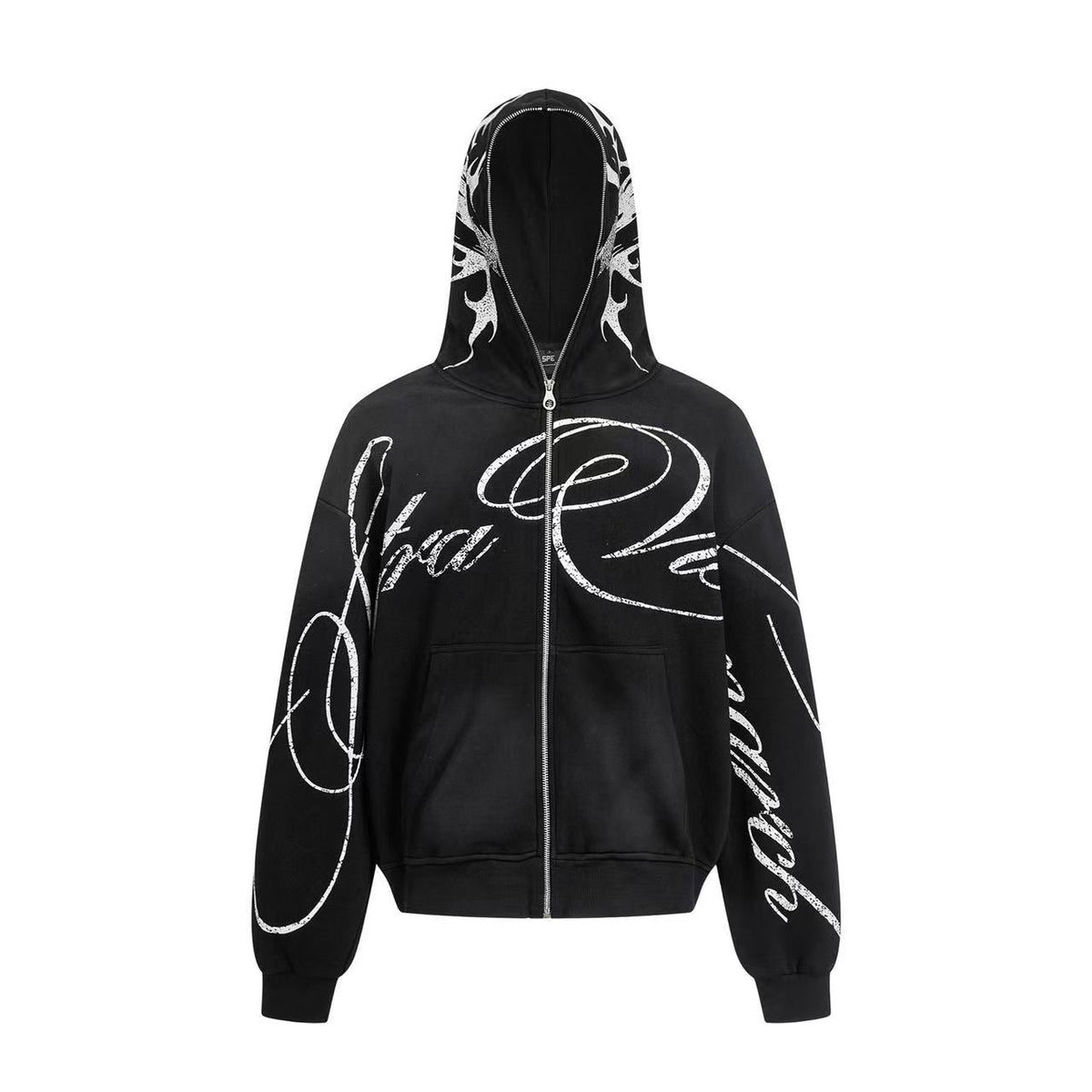 Streetwear Cursive Script Graffiti Full Zip Hoodie - OMYGOODS