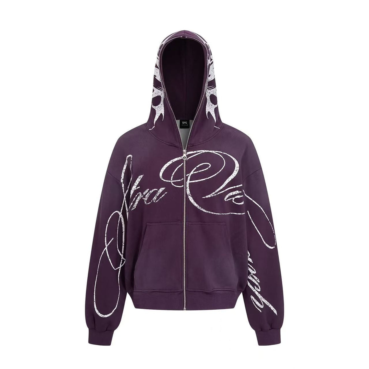 Streetwear Cursive Script Graffiti Full Zip Hoodie - OMYGOODS