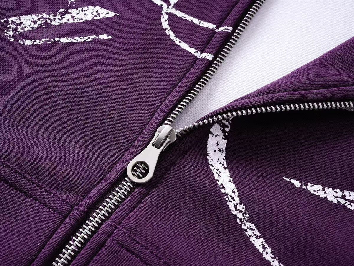 Streetwear Cursive Script Graffiti Full Zip Hoodie - OMYGOODS