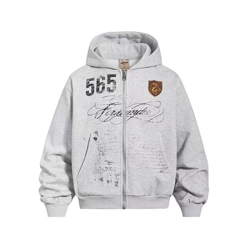 Vintage 565 Shield Graphic Zip-Up Hoodie - OMYGOODS