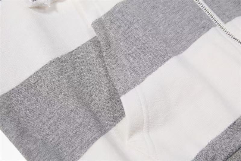 Striped Patchwork Portrait Print Zip-Up Hoodie - OMYGOODS
